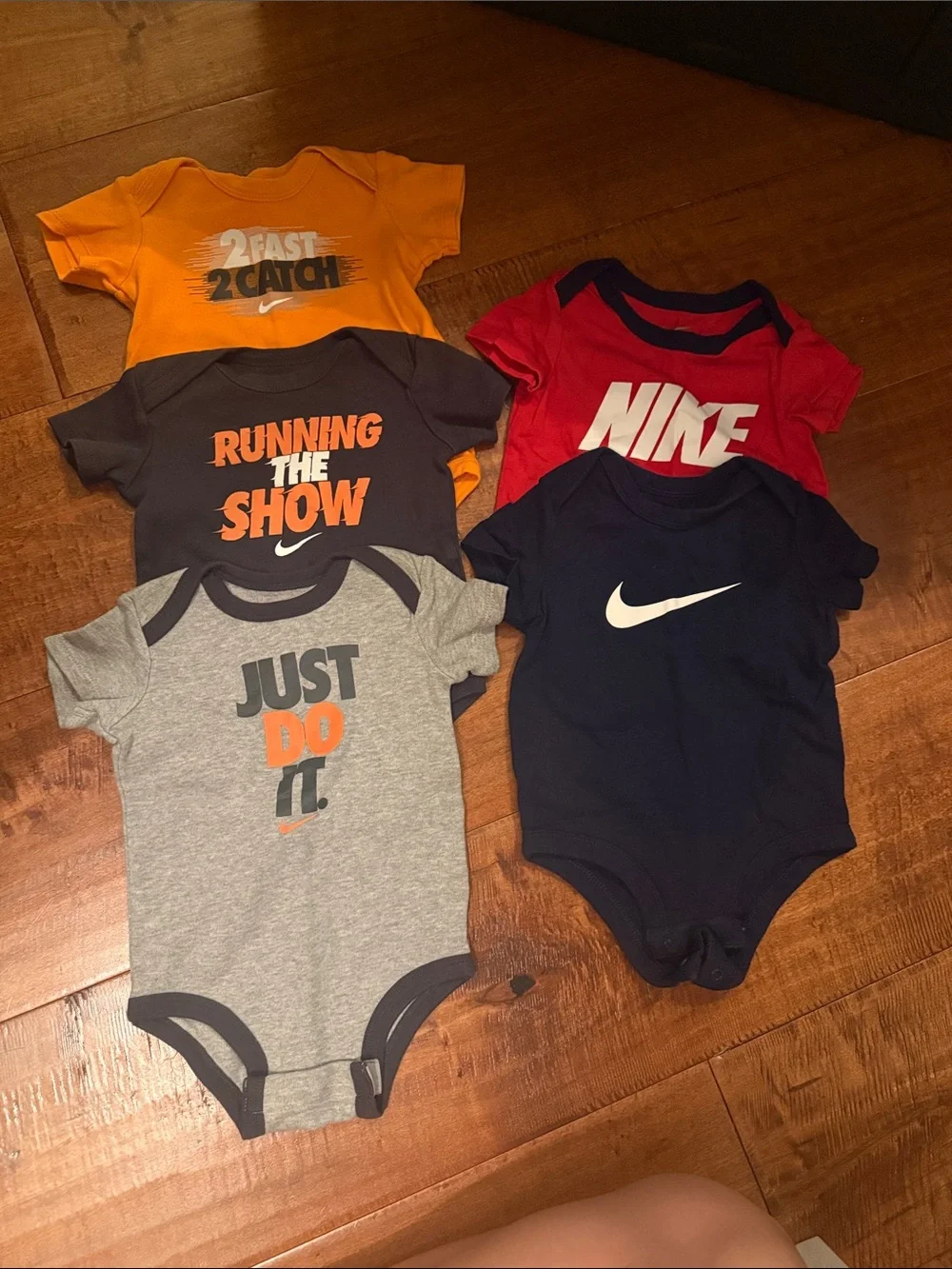 5 piece Nike Baby One-Piece Bodysuits - Orange, Red, Gray, Navy, Black